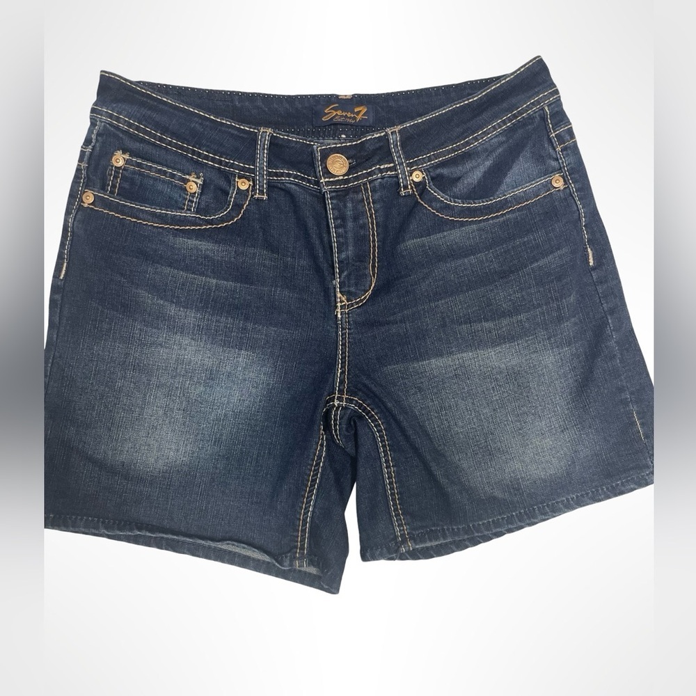 Seven woman’s denim dark‎ wash shorts. Size 10.